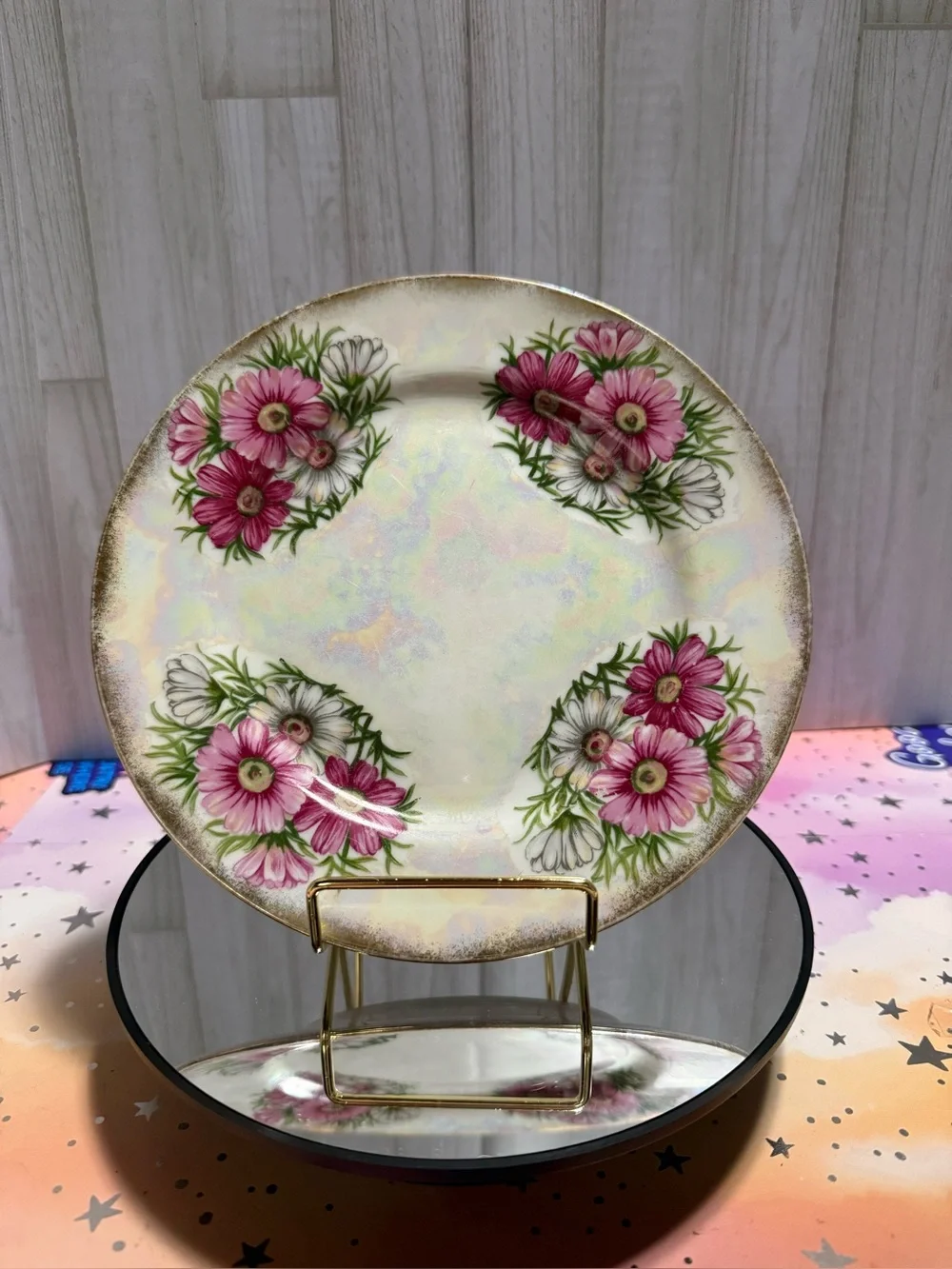Vintage UCAGCO October Cosmos Flower of Month 7.5” Lusterware Plate Japan